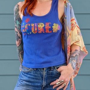 NWT Daydreamer The Cure Ribbed Purple Flower Tank XS